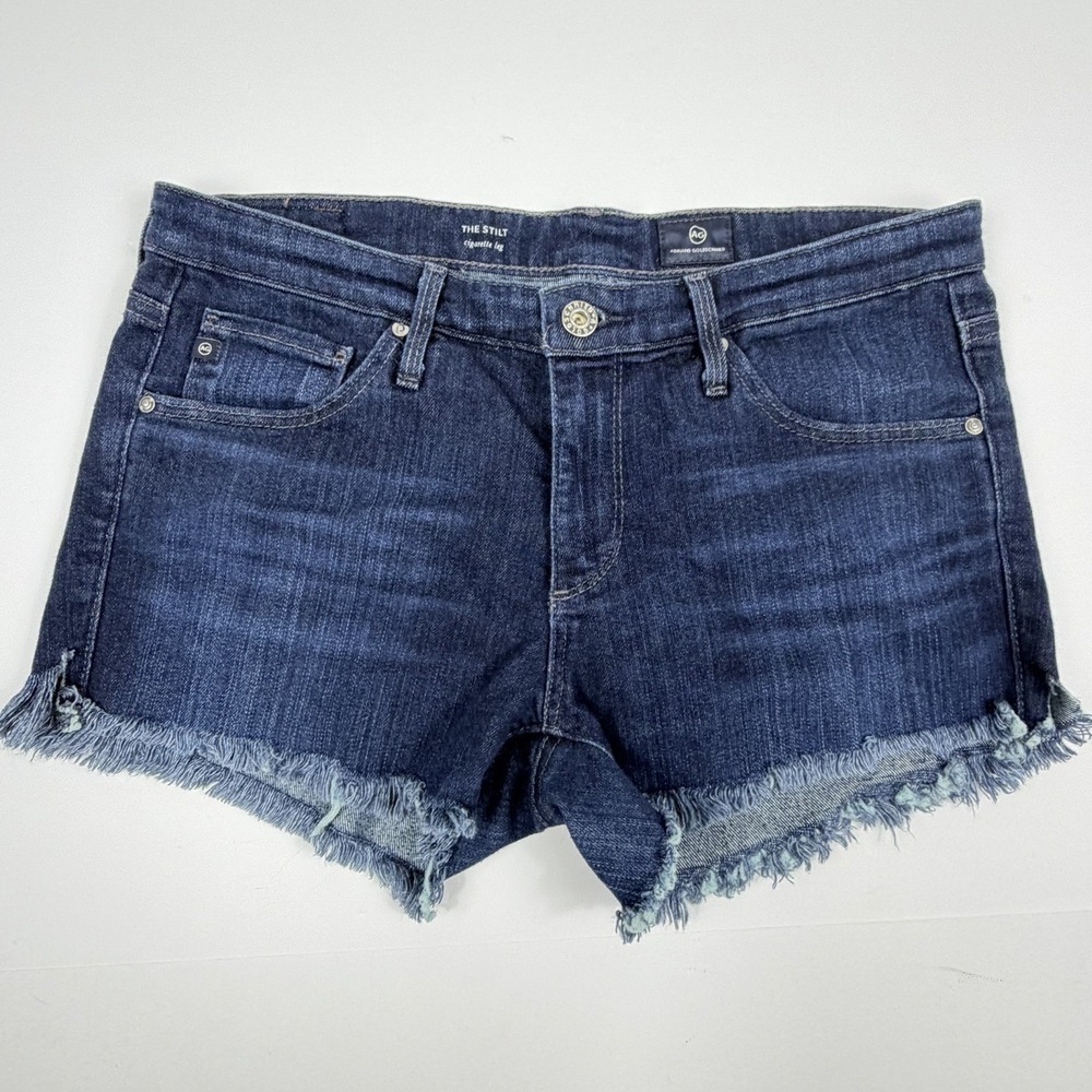 AG Adriano Goldschmied The Stilt Cutoff Denim Shorts 29R Dark Wash Frayed Hem - Picture 6 of 10